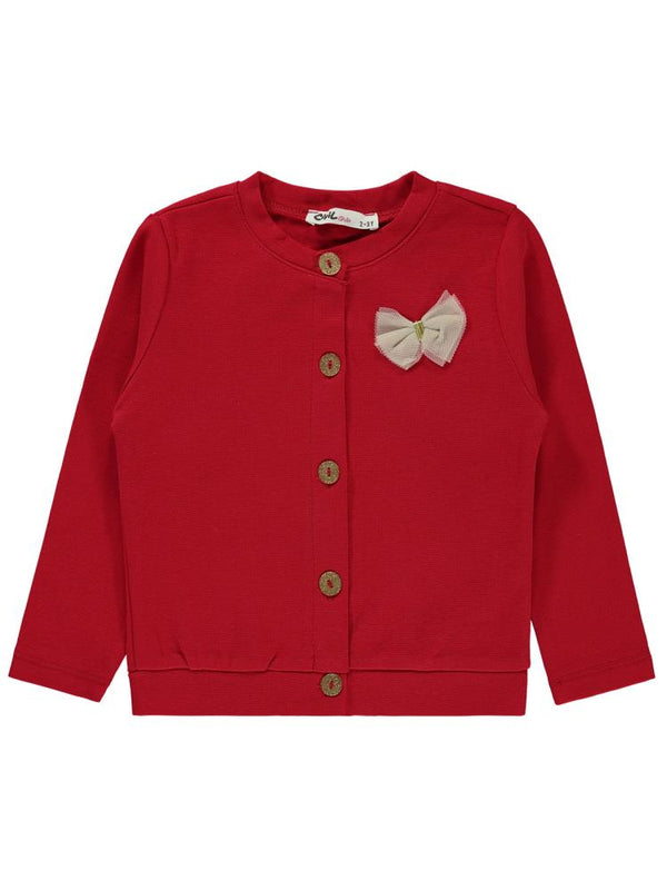 Civil Girls Yakası Fiyonklu 2-5 Yaş Hırka - Kırmızı