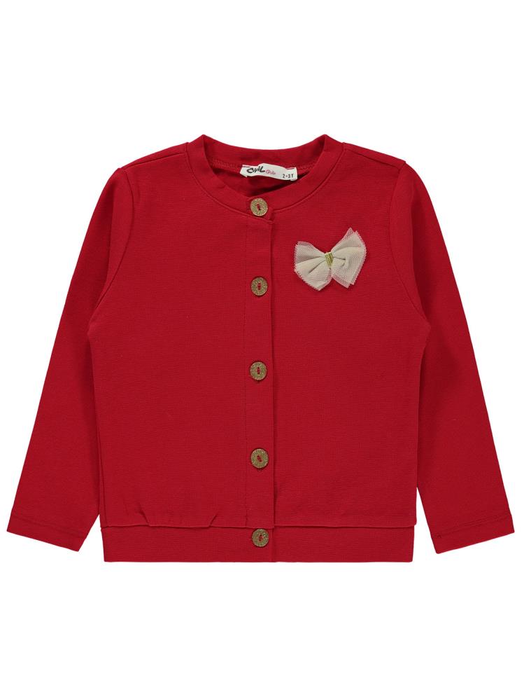 Civil Girls Yakası Fiyonklu 2-5 Yaş Hırka - Kırmızı