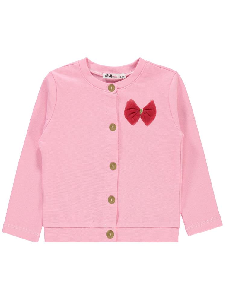 Civil Girls Yakası Fiyonklu 2-5 Yaş Hırka - Pembe