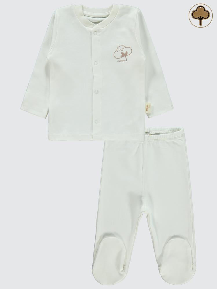 Civil Baby Organik Pamuklu 0-6 Ay Bebe Pijama Takımı - Ekru