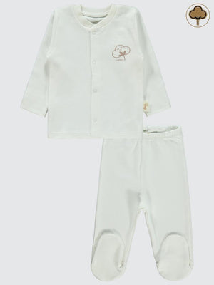 Civil Baby Organik Pamuklu 0-6 Ay Bebe Pijama Takımı - Ekru