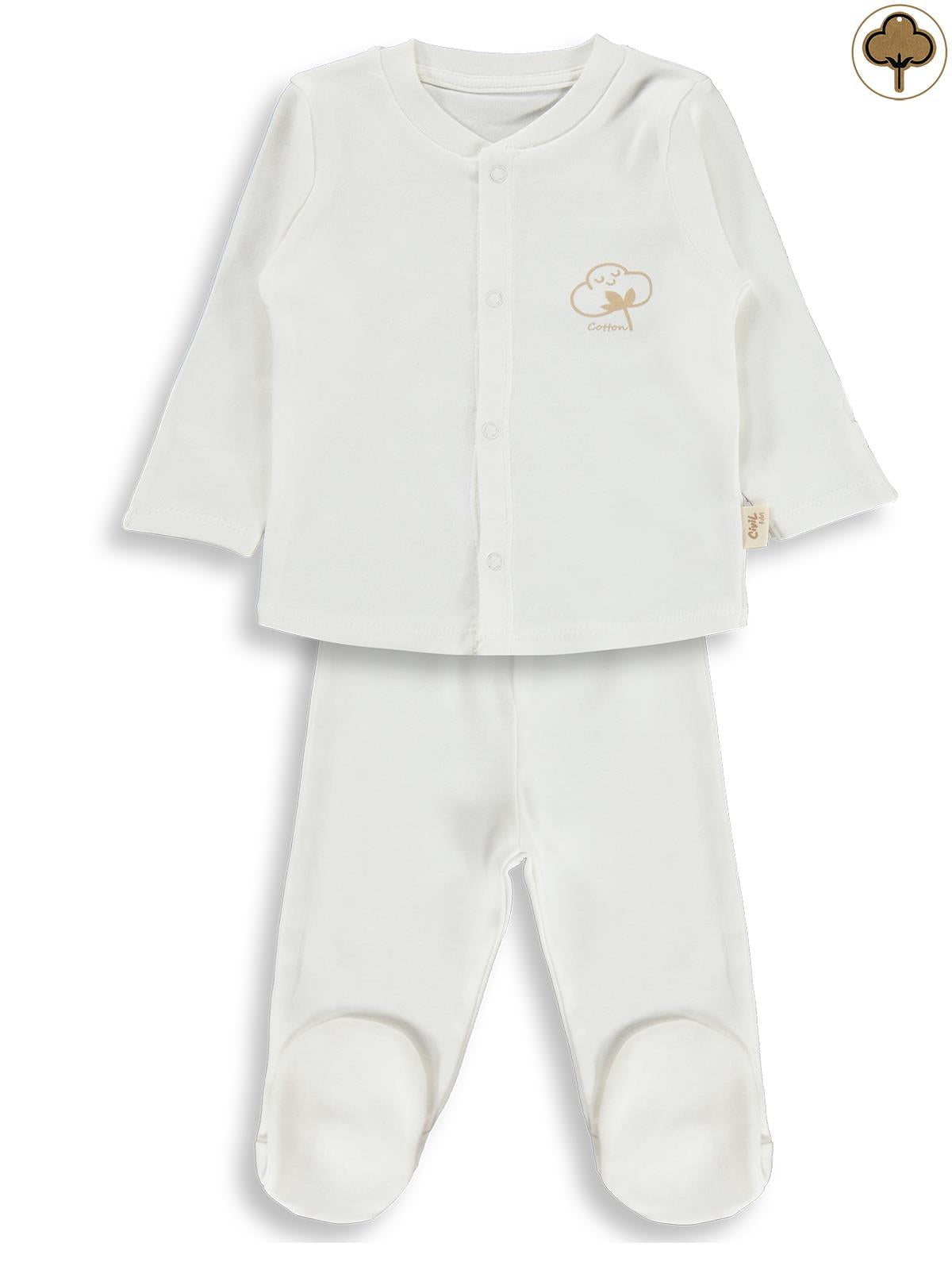Civil Baby Organik Pamuklu 0-6 Ay Bebe Pijama Takımı - Ekru