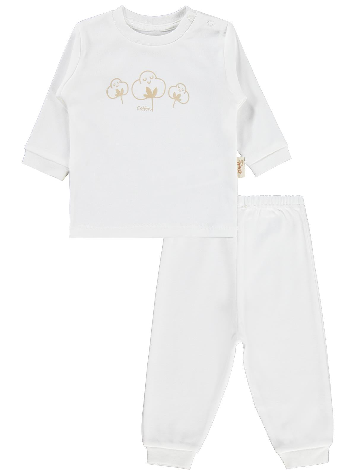 Civil Baby Organic Pamuklu Omuzdan Patlı 1-9 Ay Pijama Takımı - Ekru