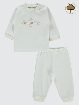 Civil Baby Organic Pamuklu Omuzdan Patlı 1-9 Ay Pijama Takımı - Ekru