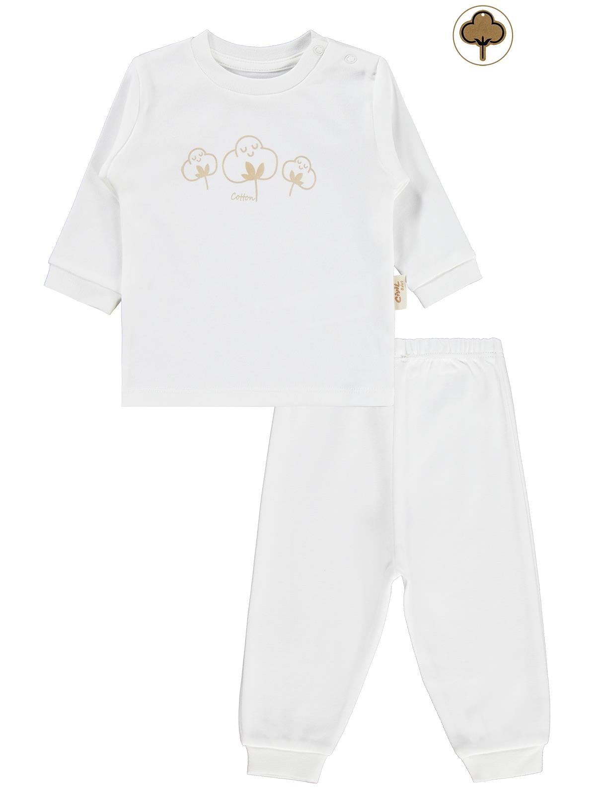 Civil Baby Organic Pamuklu Omuzdan Patlı 1-9 Ay Pijama Takımı - Ekru