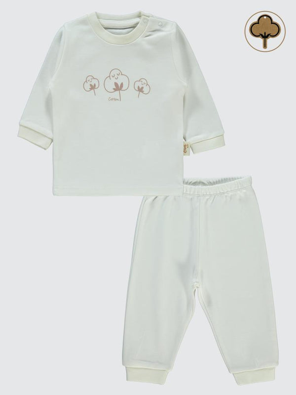 Civil Baby Organic Pamuklu Omuzdan Patlı 1-9 Ay Pijama Takımı - Ekru