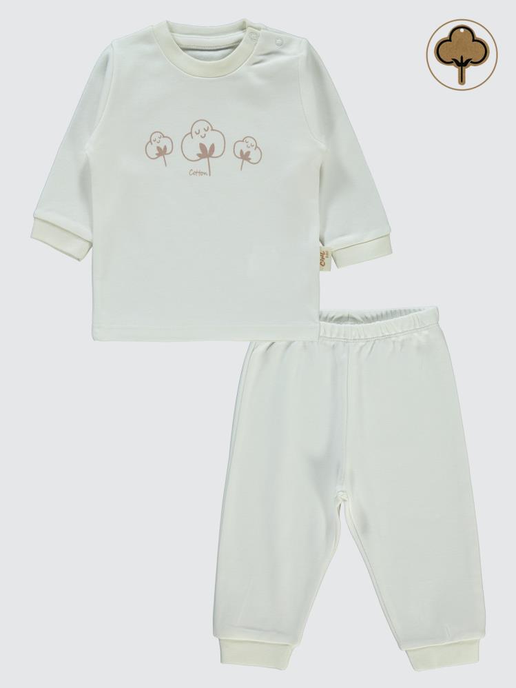 Civil Baby Organic Pamuklu Omuzdan Patlı 1-9 Ay Pijama Takımı - Ekru