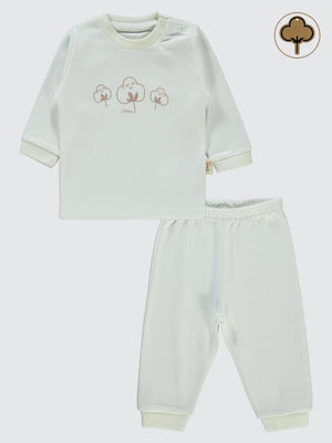 Civil Baby Organic Pamuklu Omuzdan Patlı 1-9 Ay Pijama Takımı - Ekru