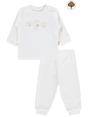 Civil Baby Organic Pamuklu Omuzdan Patlı 1-9 Ay Pijama Takımı - Ekru