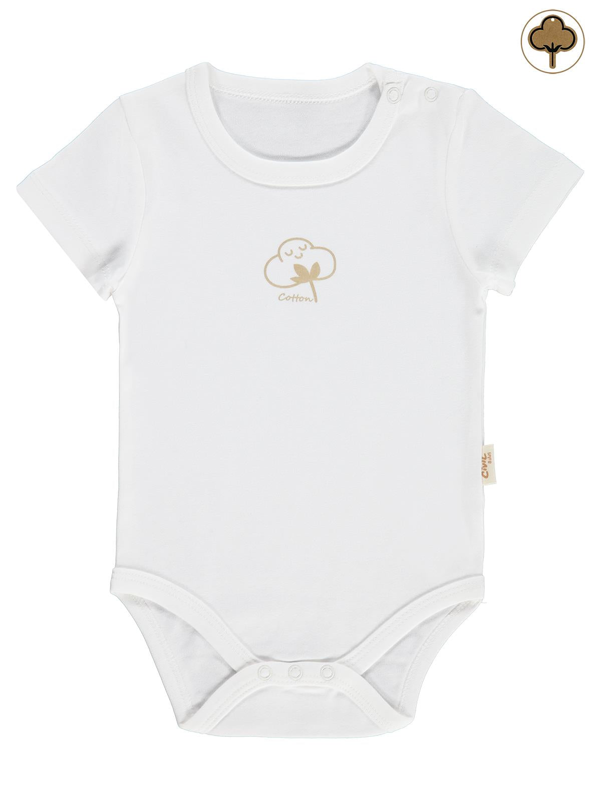 Civil Baby Organik Pamuklu K Kol 0-18 Ay Çıtçıtlı Badi - Ekru