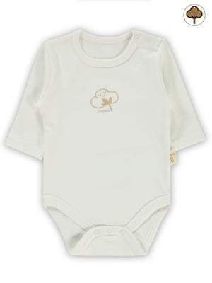 Civil Baby Organik Pamuklu U Kol 0-18 Ay Çıtçıtlı Badi - Ekru