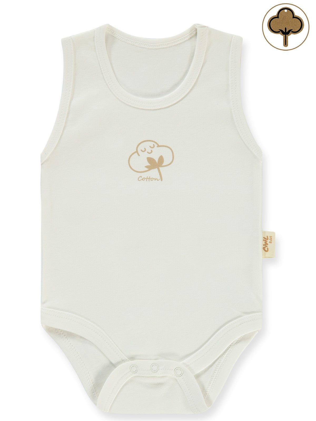 Civil Baby Organik Pamuklu 0-18 Ay Çıtçıtlı Badi - Ekru