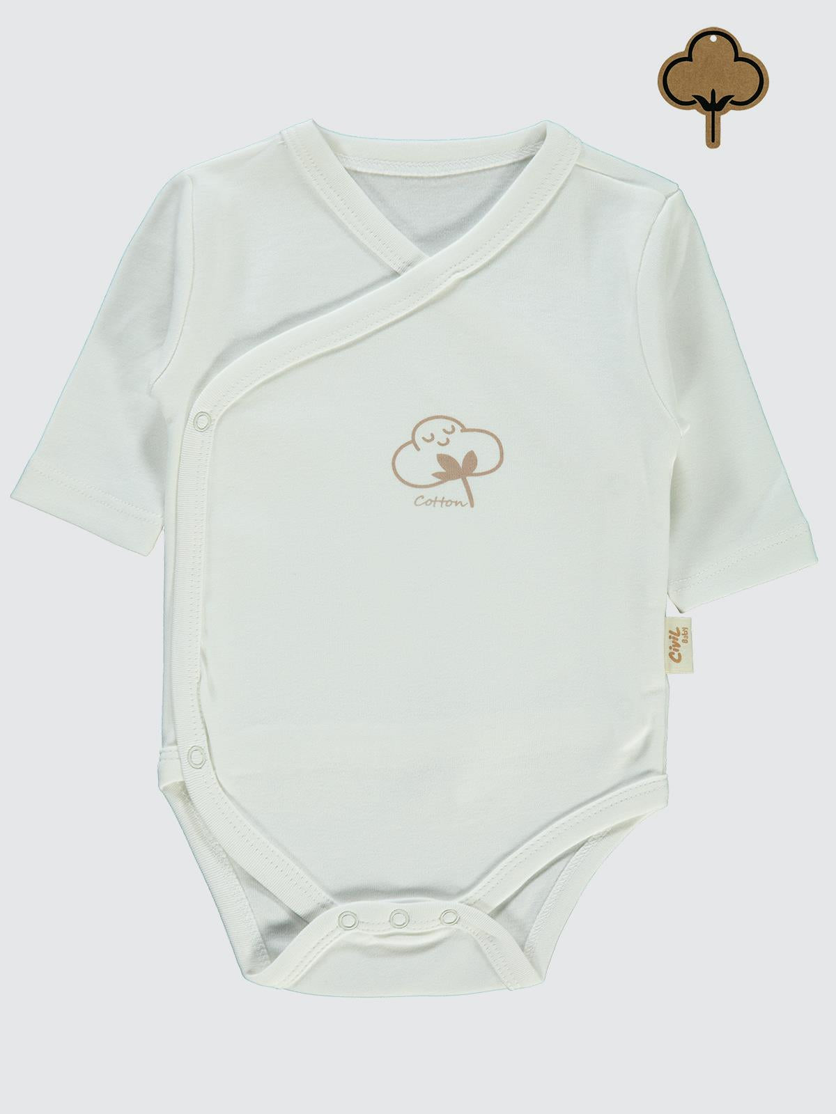 Civil Baby Organik Pamuklu Kruvaze 0-6 Ay Çıtçıtlı Badi - Ekru