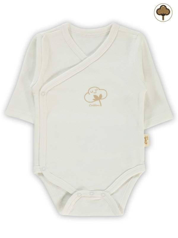 Civil Baby Organik Pamuklu Kruvaze 0-6 Ay Çıtçıtlı Badi - Ekru