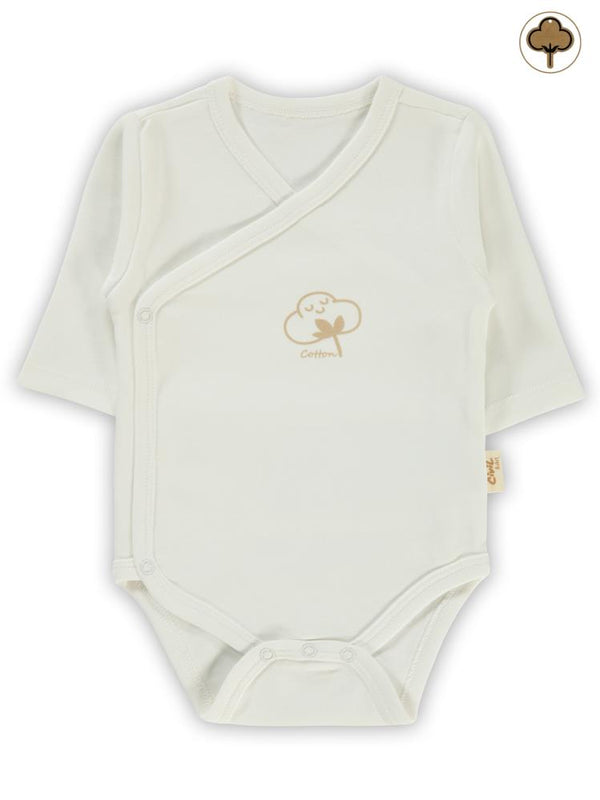 Civil Baby Organik Pamuklu Kruvaze 0-6 Ay Çıtçıtlı Badi - Ekru