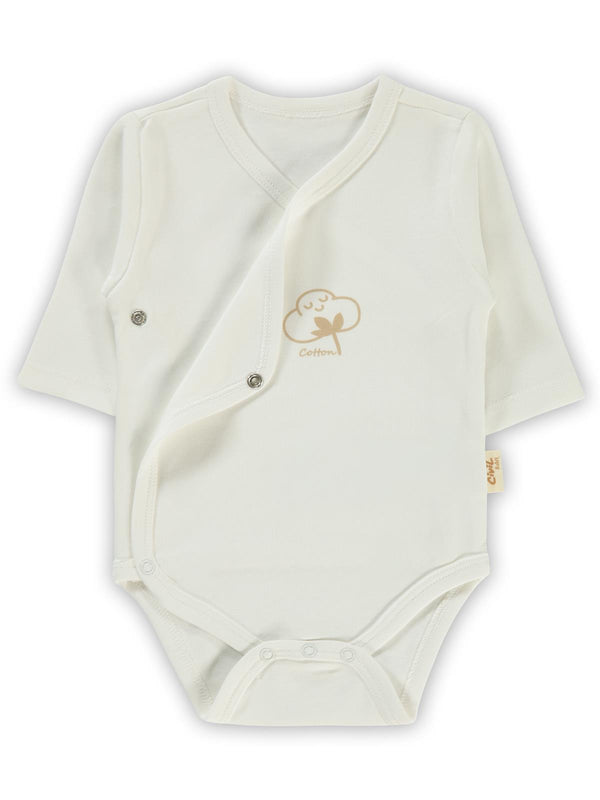 Civil Baby Organik Pamuklu Kruvaze 0-6 Ay Çıtçıtlı Badi - Ekru