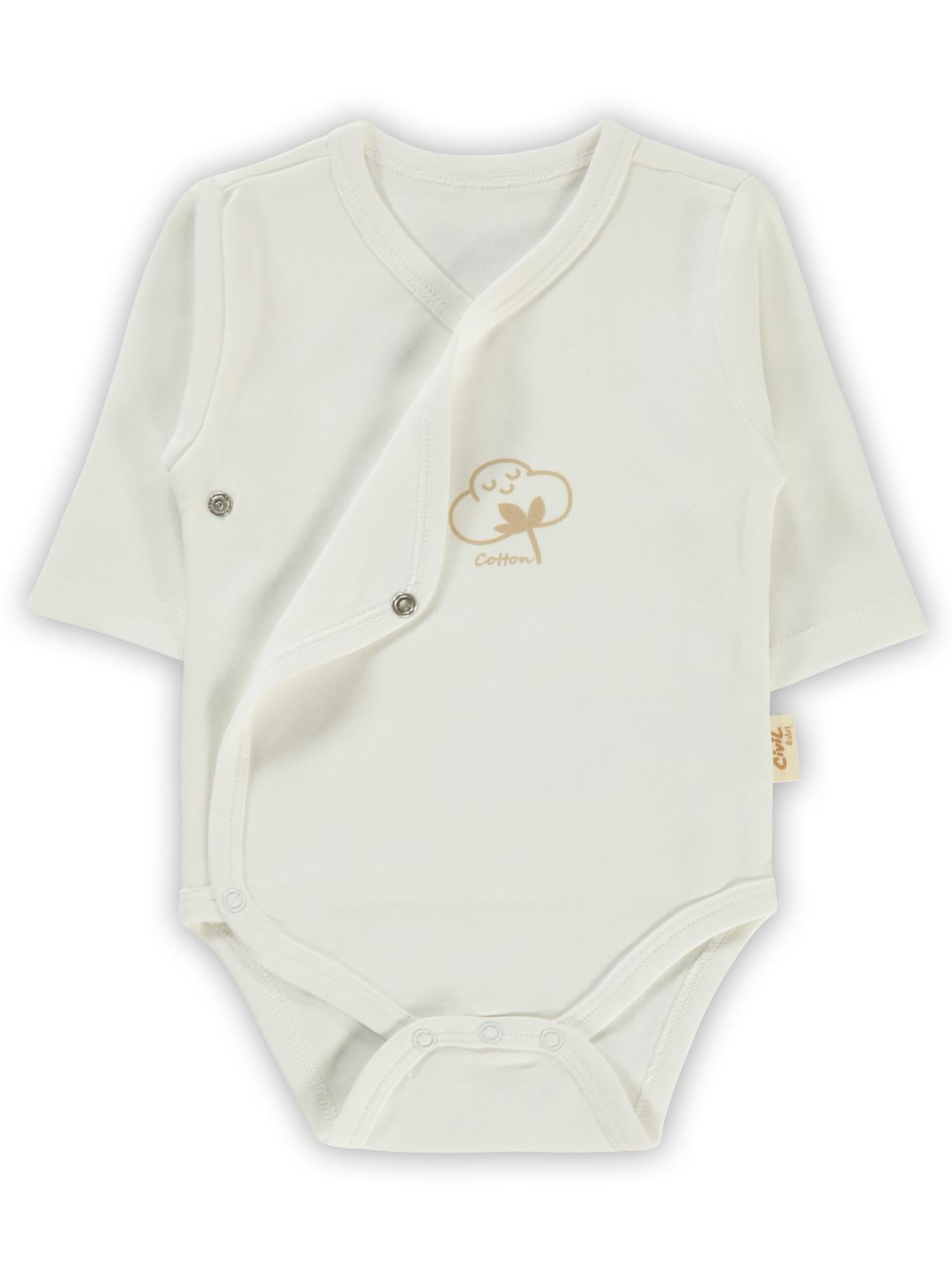 Civil Baby Organik Pamuklu Kruvaze 0-6 Ay Çıtçıtlı Badi - Ekru