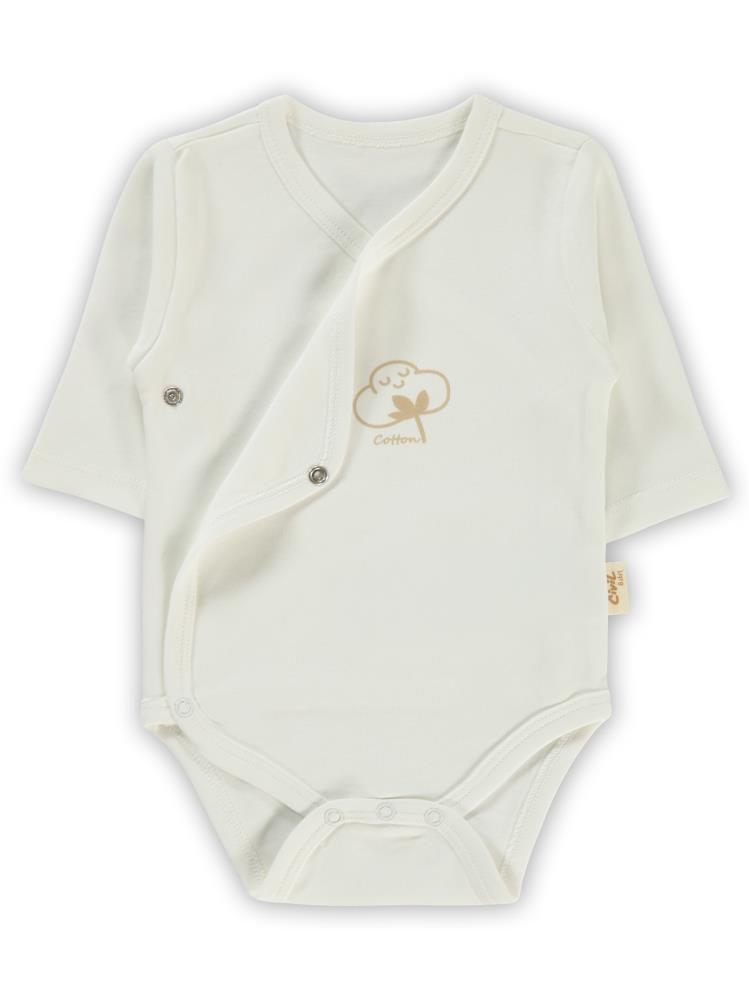 Civil Baby Organik Pamuklu Kruvaze 0-6 Ay Çıtçıtlı Badi - Ekru