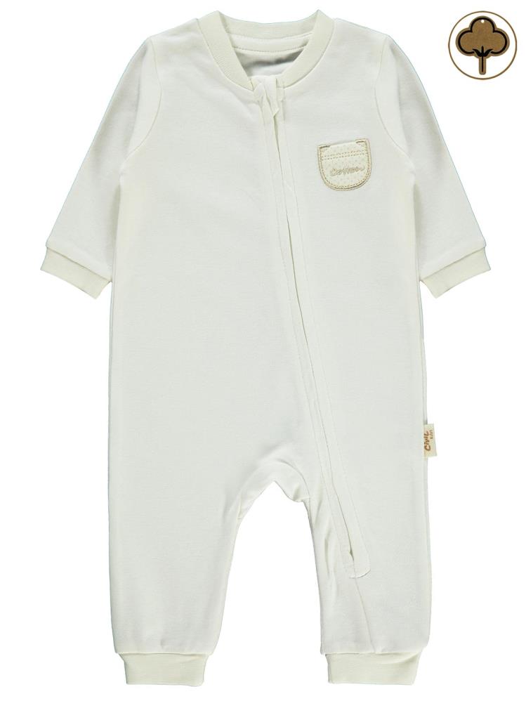 Civil Baby Organik Pamuklu Fermuarlı 0-6 Ay Tulum - Ekru