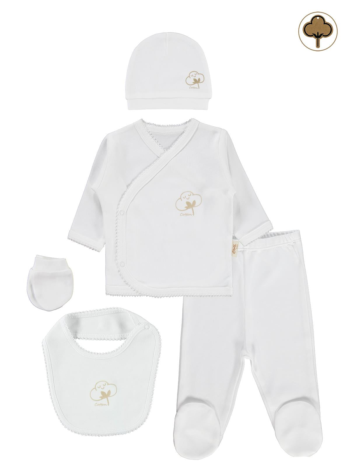 Civil Baby Organik Pamuklu 5 Li Zıbın Takımı - Ekru