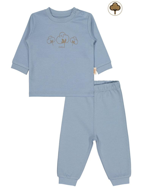Civil Baby Organic Pamuklu Omuzdan Patlı 1-9 Ay Pijama Takımı - Mavi