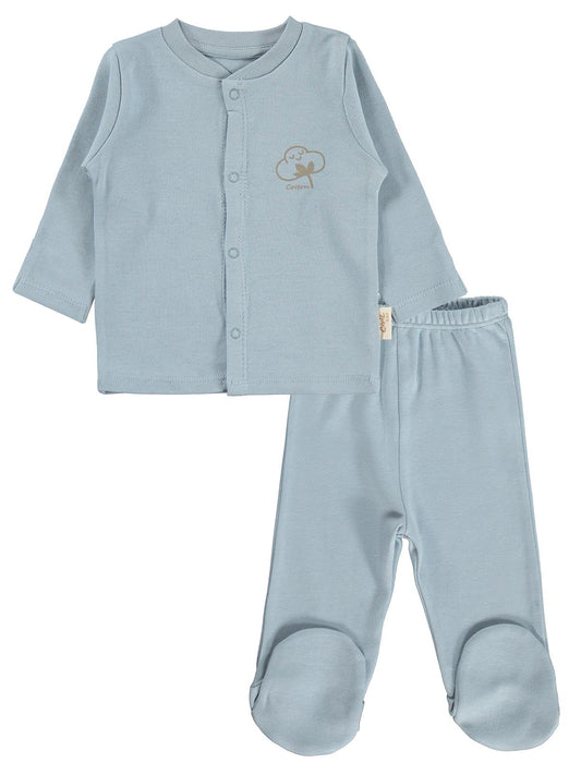 Civil Baby Organik Pamuklu 0-6 Ay Bebe Pijama Takımı - Mavi