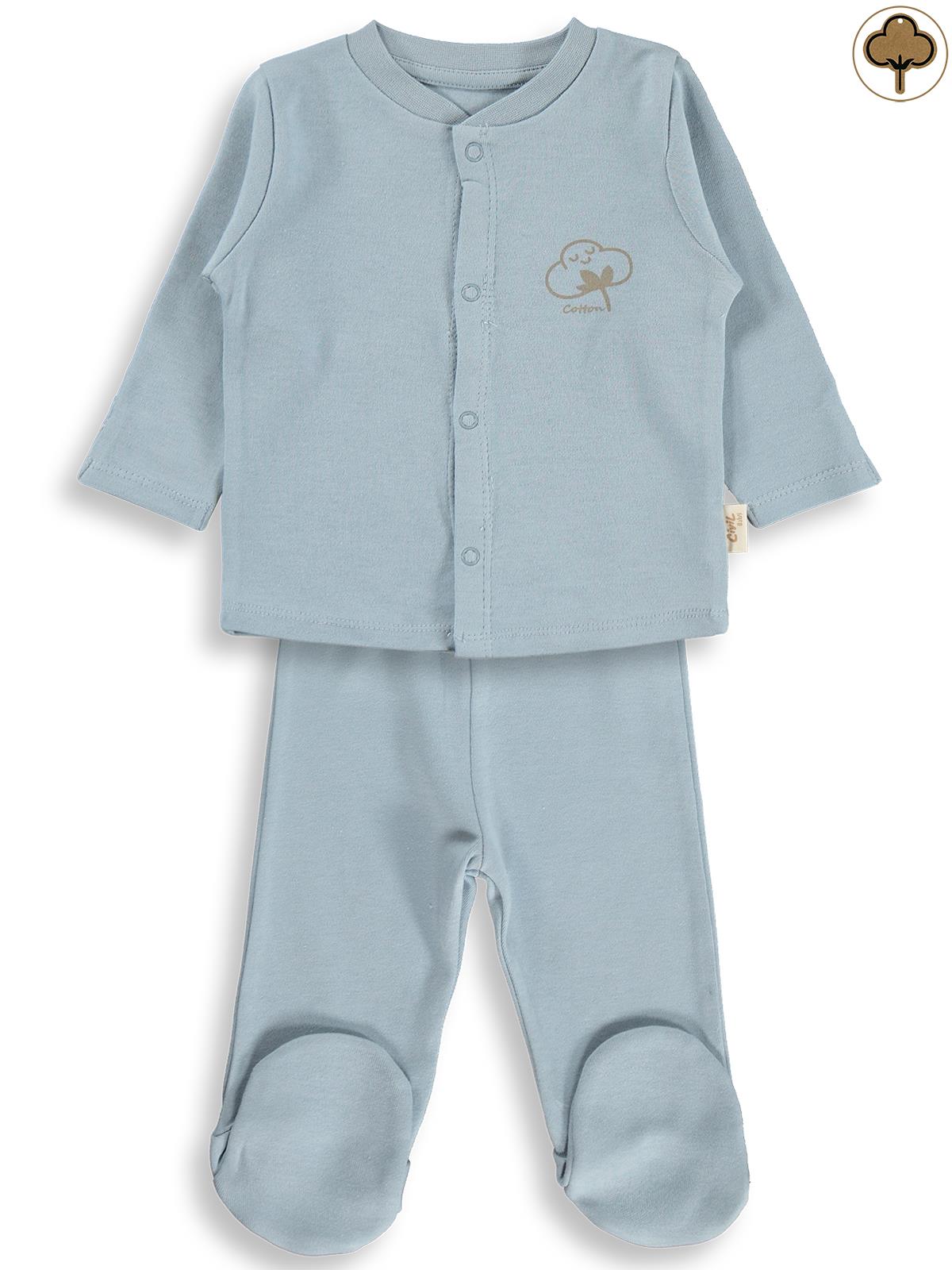 Civil Baby Organik Pamuklu 0-6 Ay Bebe Pijama Takımı - Mavi