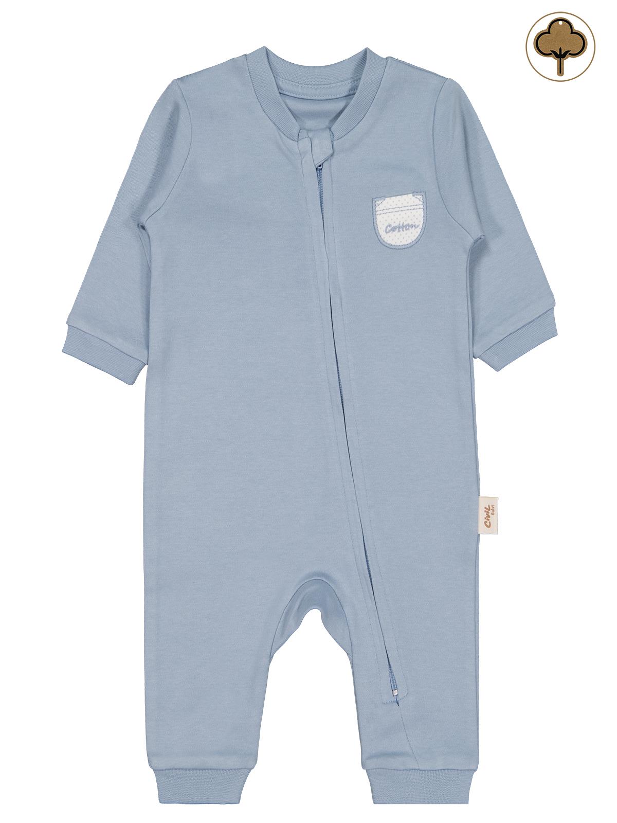 Civil Baby Organik Pamuklu Fermuarlı 0-6 Ay Tulum - Mavi