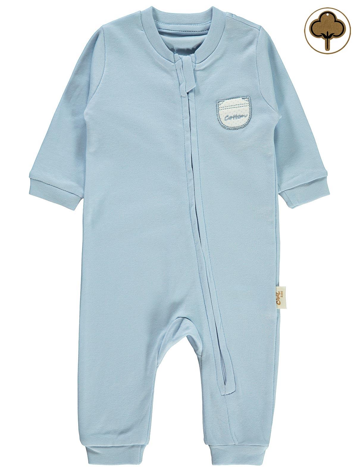 Civil Baby Organik Pamuklu Fermuarlı 0-6 Ay Tulum - Mavi