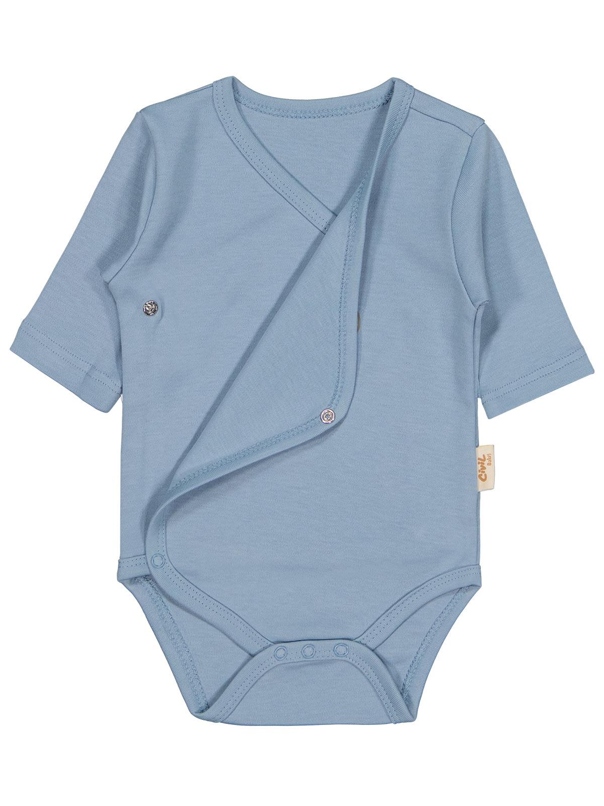 Civil Baby Organik Pamuklu Kruvaze 0-6 Ay Çıtçıtlı Badi - Mavi