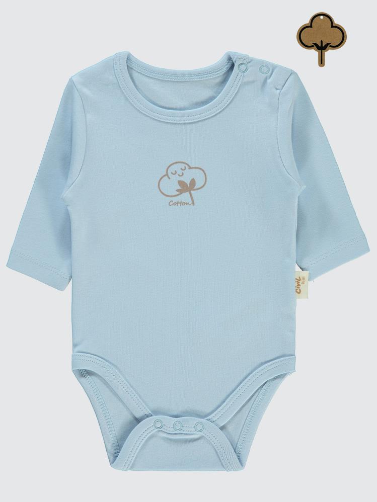 Civil Baby Organik Pamuklu U Kol 0-18 Ay Çıtçıtlı Badi - Mavi