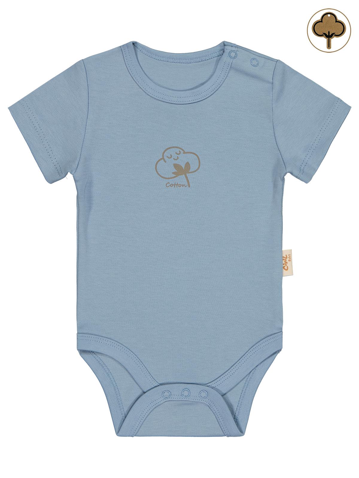 Civil Baby Organik Pamuklu K Kol 0-18 Ay Çıtçıtlı Badi - Mavi