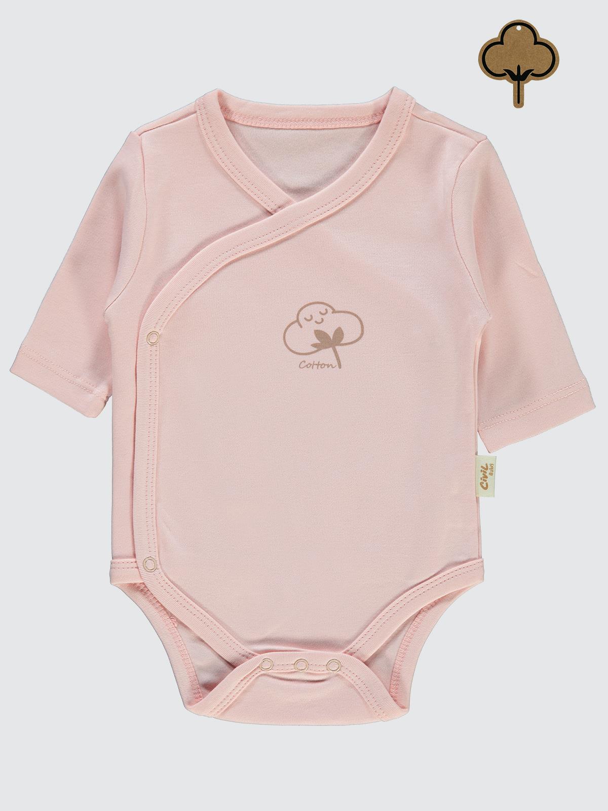 Civil Baby Organik Pamuklu Kruvaze 0-6 Ay Çıtçıtlı Badi - Pembe