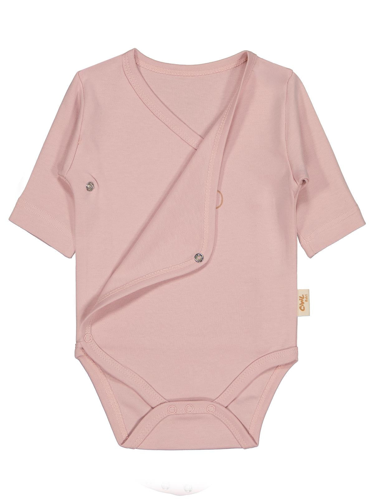Civil Baby Organik Pamuklu Kruvaze 0-6 Ay Çıtçıtlı Badi - Pembe