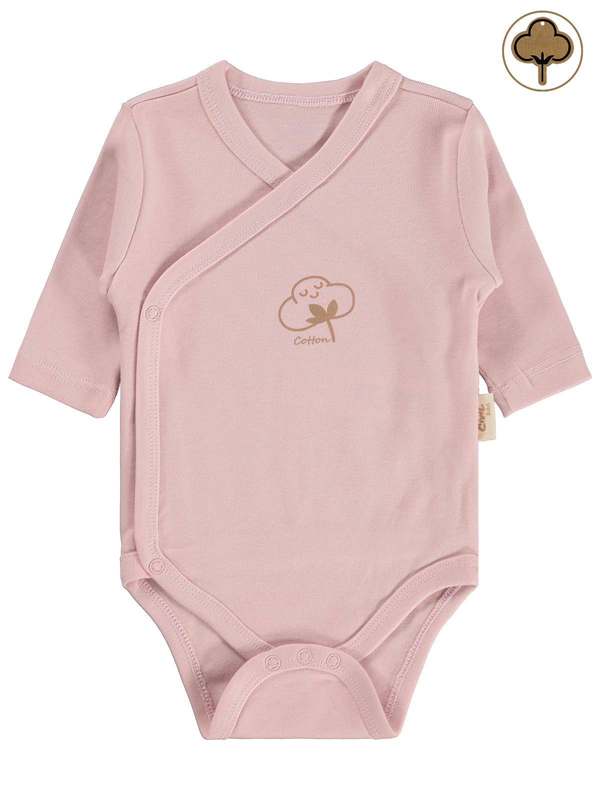 Civil Baby Organik Pamuklu Kruvaze 0-6 Ay Çıtçıtlı Badi - Pembe