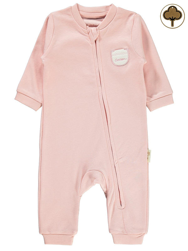 Civil Baby Organik Pamuklu Fermuarlı 0-6 Ay Tulum - Pembe