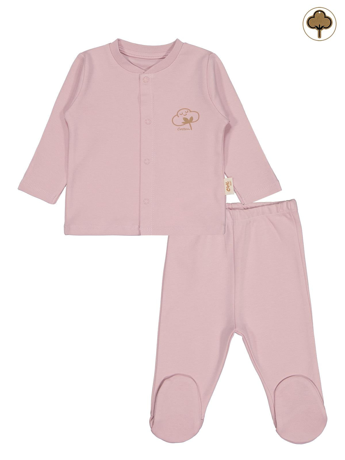 Civil Baby Organik Pamuklu 0-6 Ay Bebe Pijama Takımı - Pembe