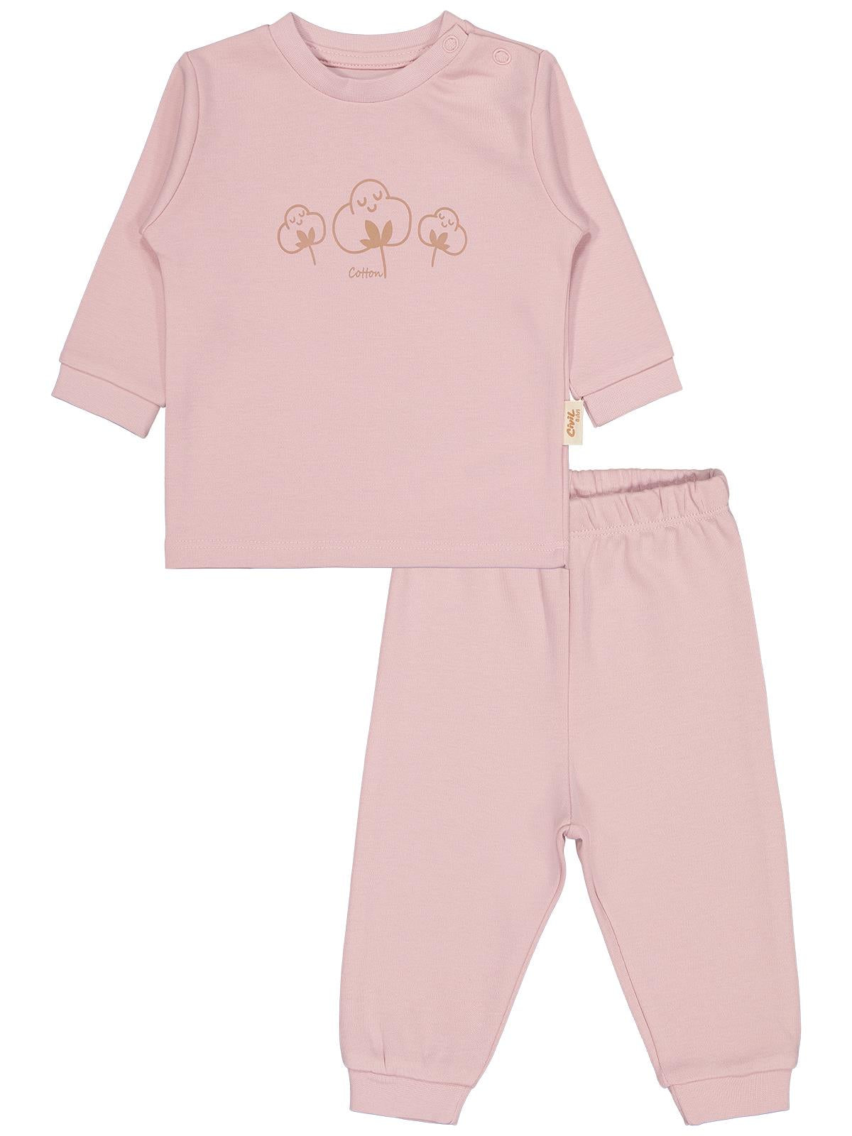 Civil Baby Organic Pamuklu Omuzdan Patlı 1-9 Ay Pijama Takımı - Pembe