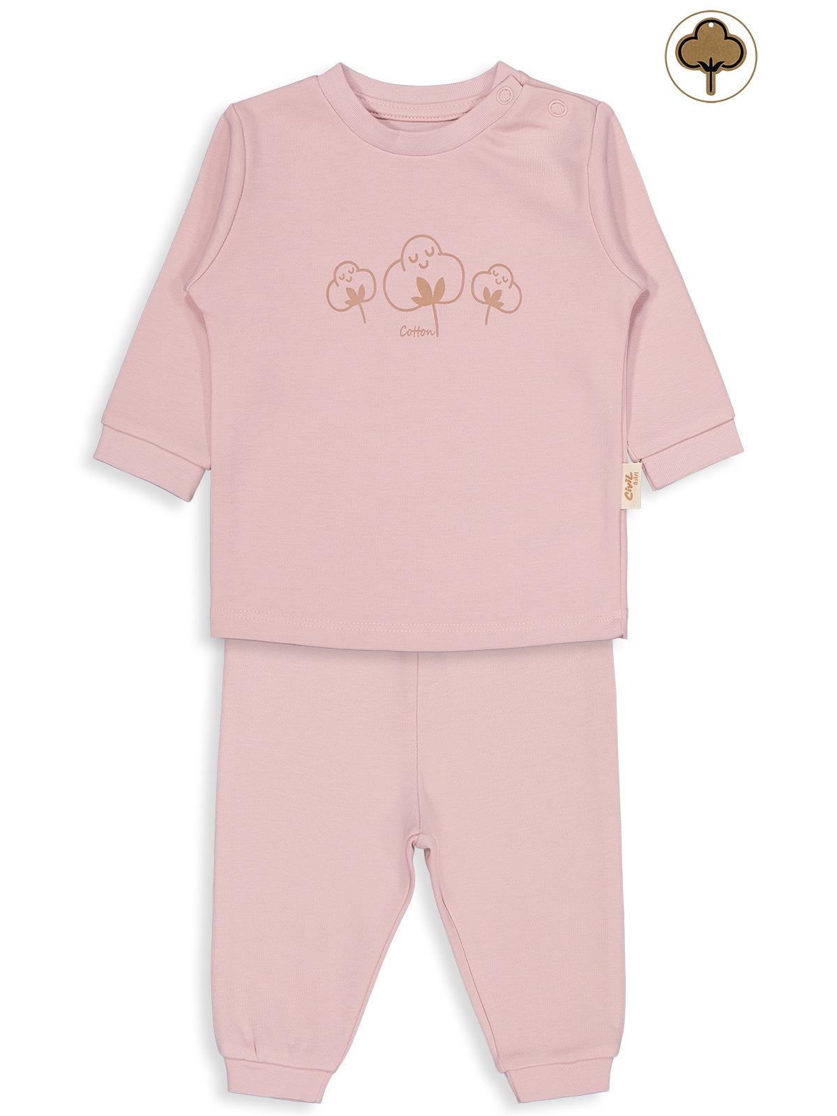 Civil Baby Organic Pamuklu Omuzdan Patlı 1-9 Ay Pijama Takımı - Pembe
