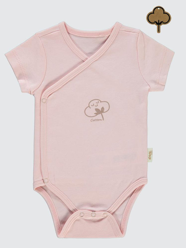 Civil Baby Organik Pamuklu Kruvaze 0-3 Ay Çıtçıtlı Badi - Pembe
