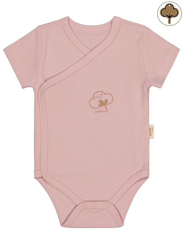 Civil Baby Organik Pamuklu Kruvaze 0-3 Ay Çıtçıtlı Badi - Pembe