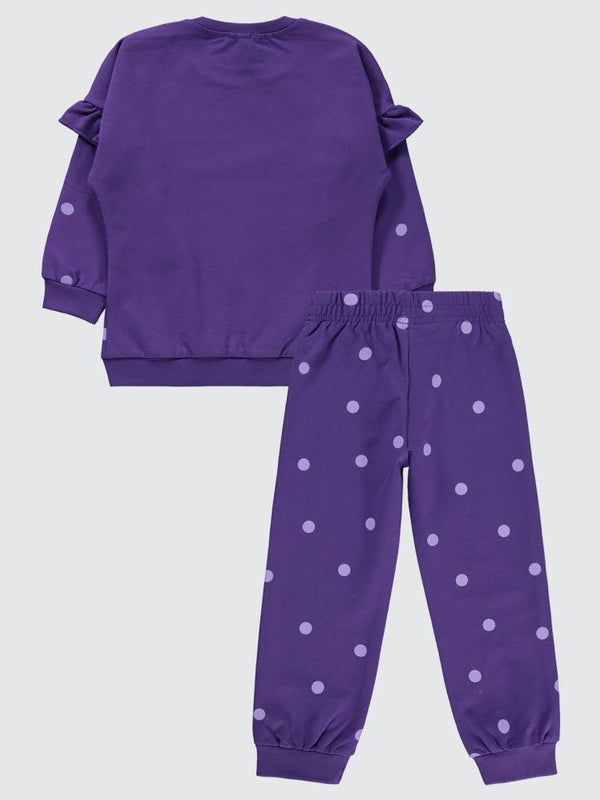 Civil Girls Puan Desenli Kolu Fırfırlı 2-5 Yaş Eşofman Takımı - Lila