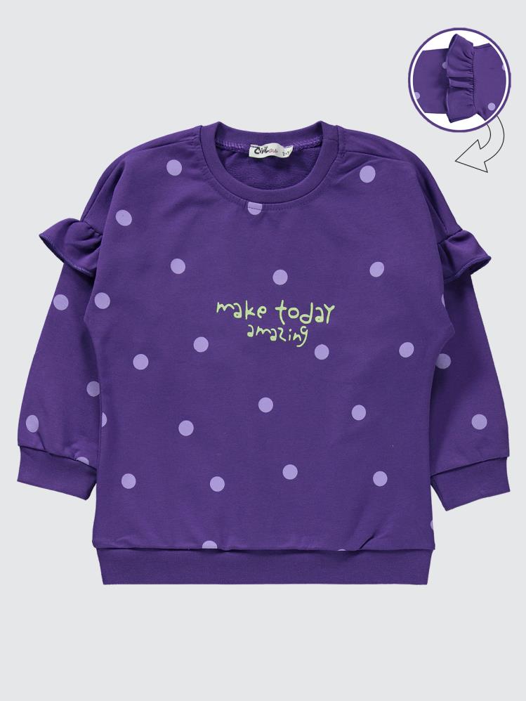 Civil Girls Puan Desenli Kolu Fırfırlı 2-5 Yaş Eşofman Takımı - Lila