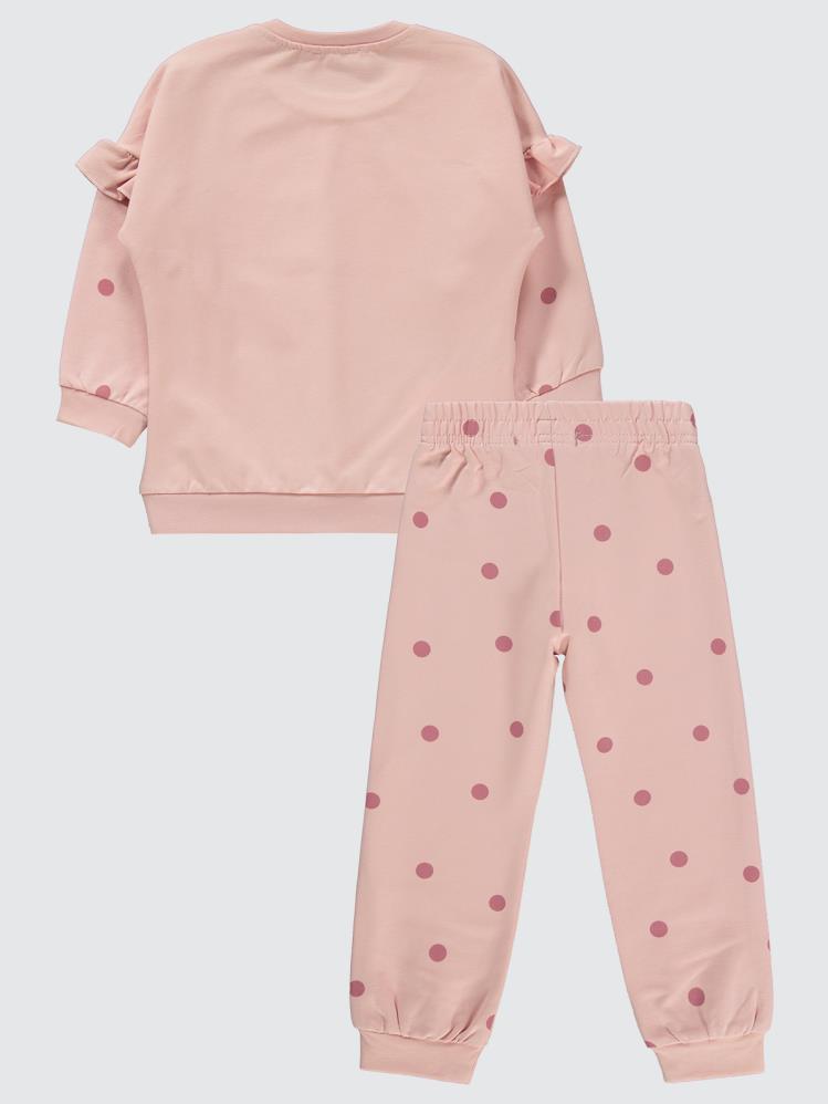 Civil Girls Puan Desenli Kolu Fırfırlı 2-5 Yaş Eşofman Takımı - Pudra