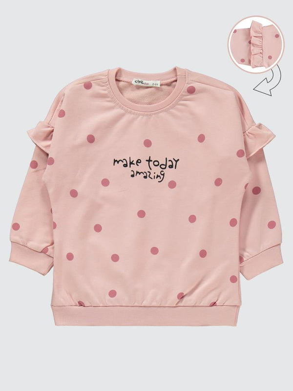 Civil Girls Puan Desenli Kolu Fırfırlı 2-5 Yaş Eşofman Takımı - Pudra