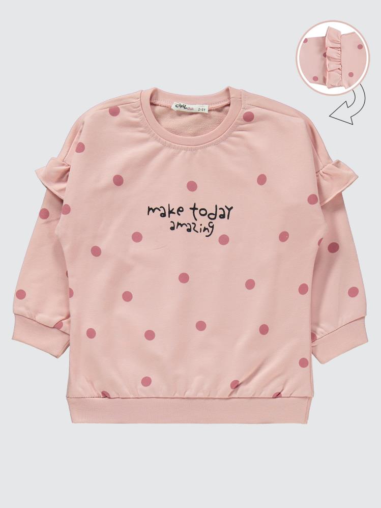 Civil Girls Puan Desenli Kolu Fırfırlı 2-5 Yaş Eşofman Takımı - Pudra