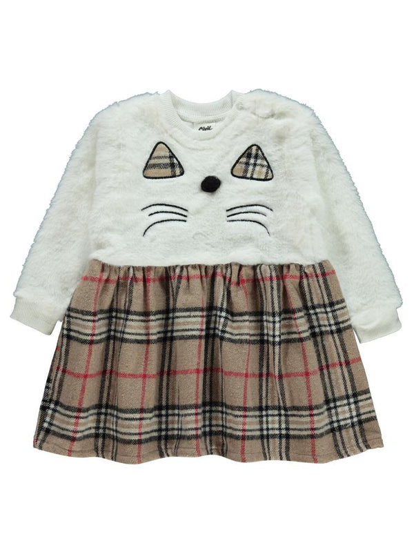 Civil Baby Pelüş Kedi Nakışlı 9-18 Ay Elbise - Bej