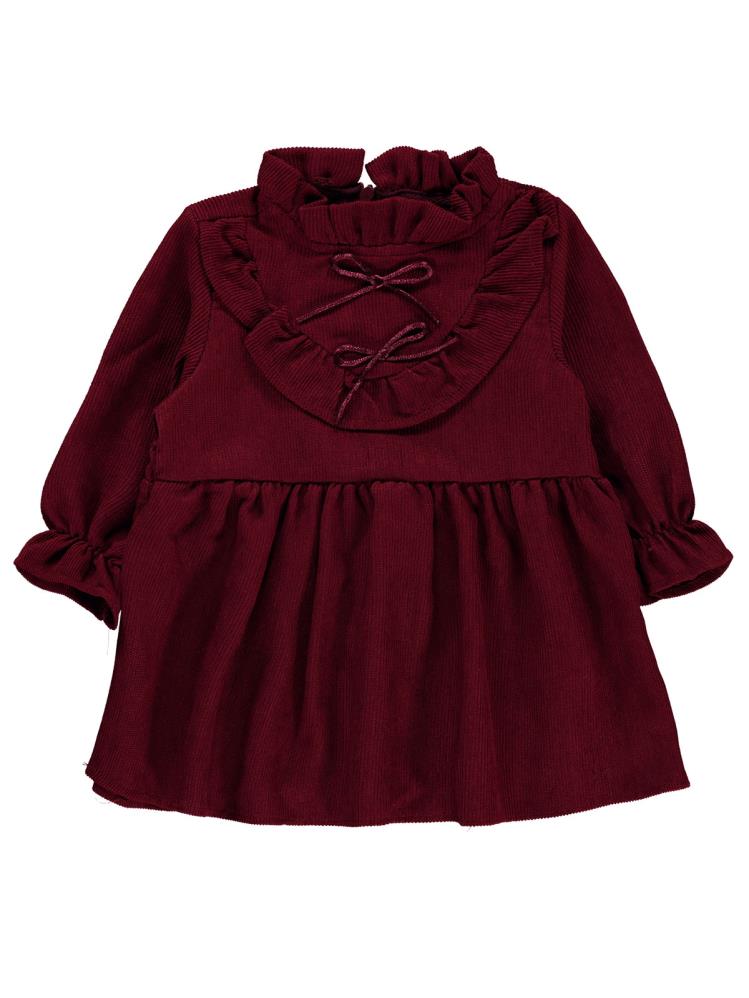 Civil Baby Yaka Fırfırlı Fiyonklu 6-18 Ay Elbise - Bordo