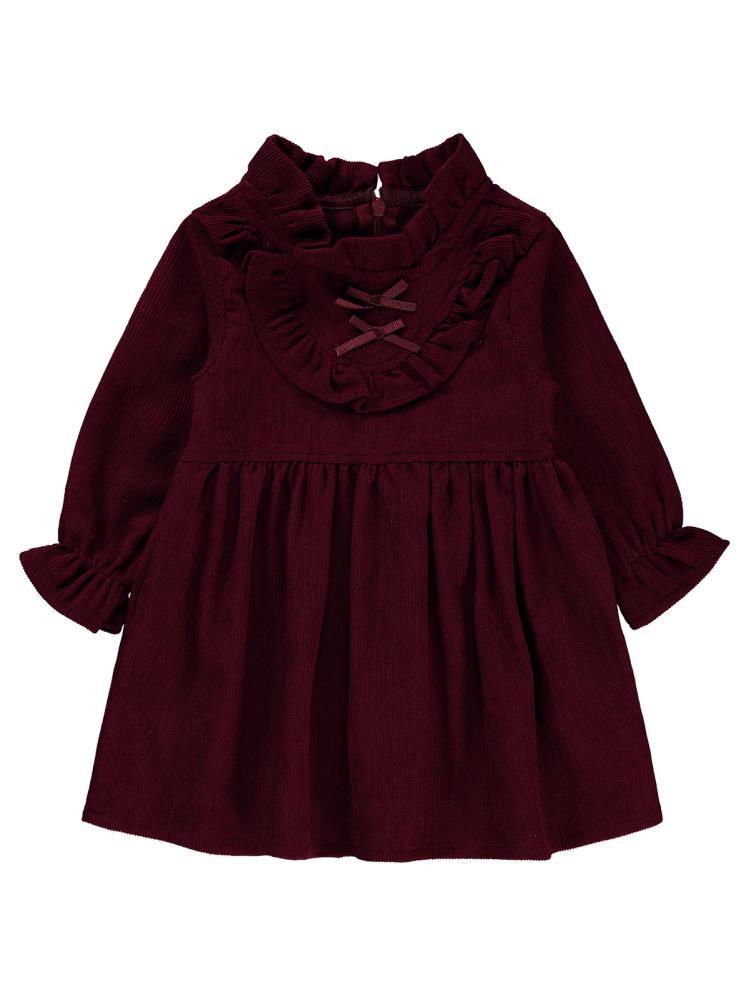Civil Baby Yaka Fırfırlı Fiyonklu 6-18 Ay Elbise - Bordo