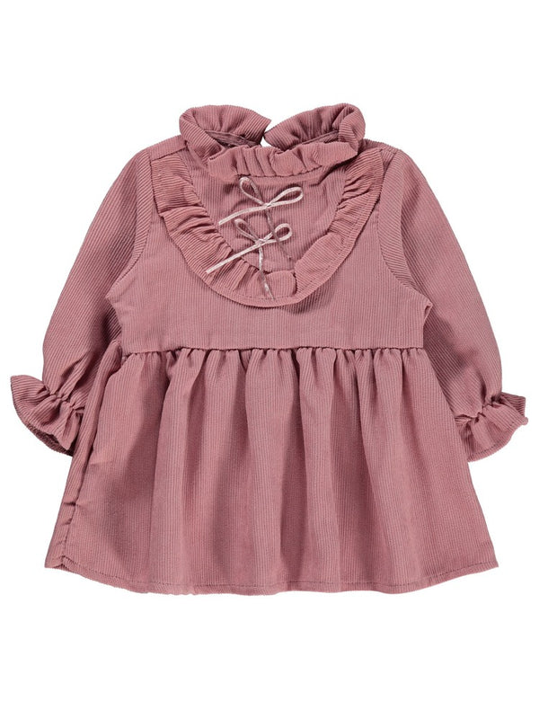 Civil Baby Yaka Fırfırlı Fiyonklu 6-18 Ay Elbise - Pudra